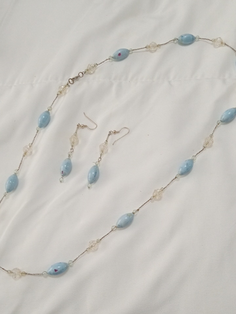 Vintage Blue And Clear Necklace And Earrings Set